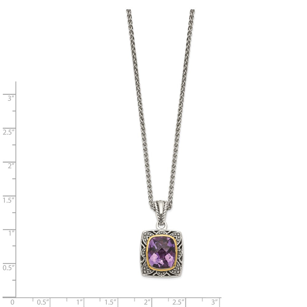 Sterling Silver Antiqued w/ 14k Polished Amethyst Necklace