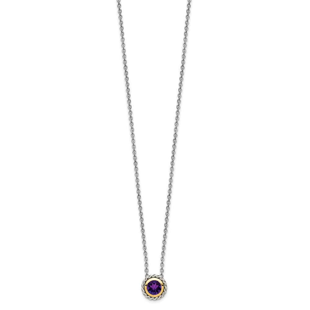 Sterling Silver Antiqued w/ 14K Accent Amethyst Slide Necklace