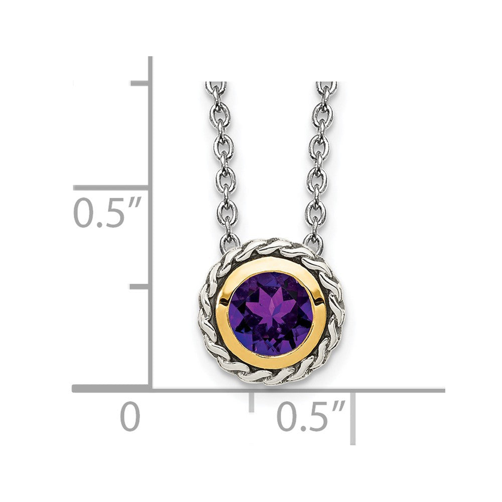 Sterling Silver Antiqued w/ 14K Accent Amethyst Slide Necklace