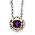 Sterling Silver Antiqued w/ 14K Accent Amethyst Slide Necklace