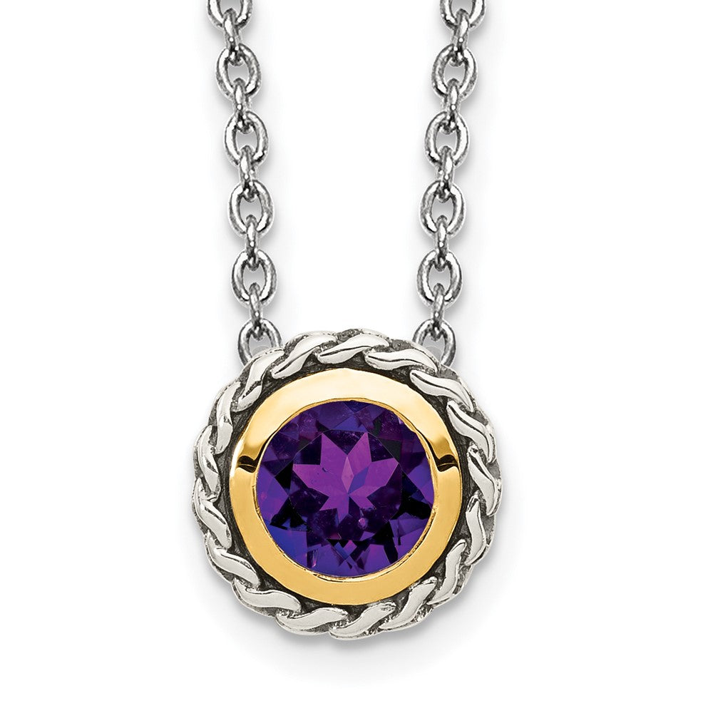 Sterling Silver Antiqued w/ 14K Accent Amethyst Slide Necklace