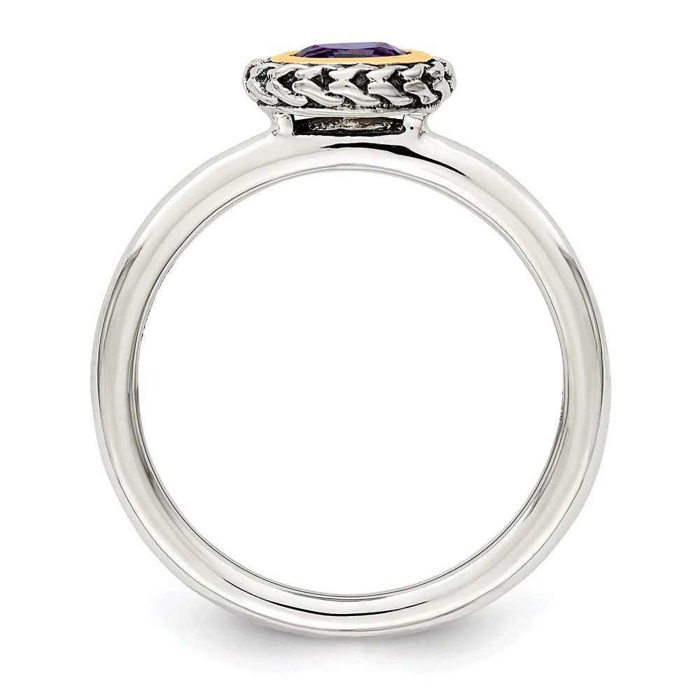 Sterling Silver Antiqued w/ 14k Polished Amethyst Ring