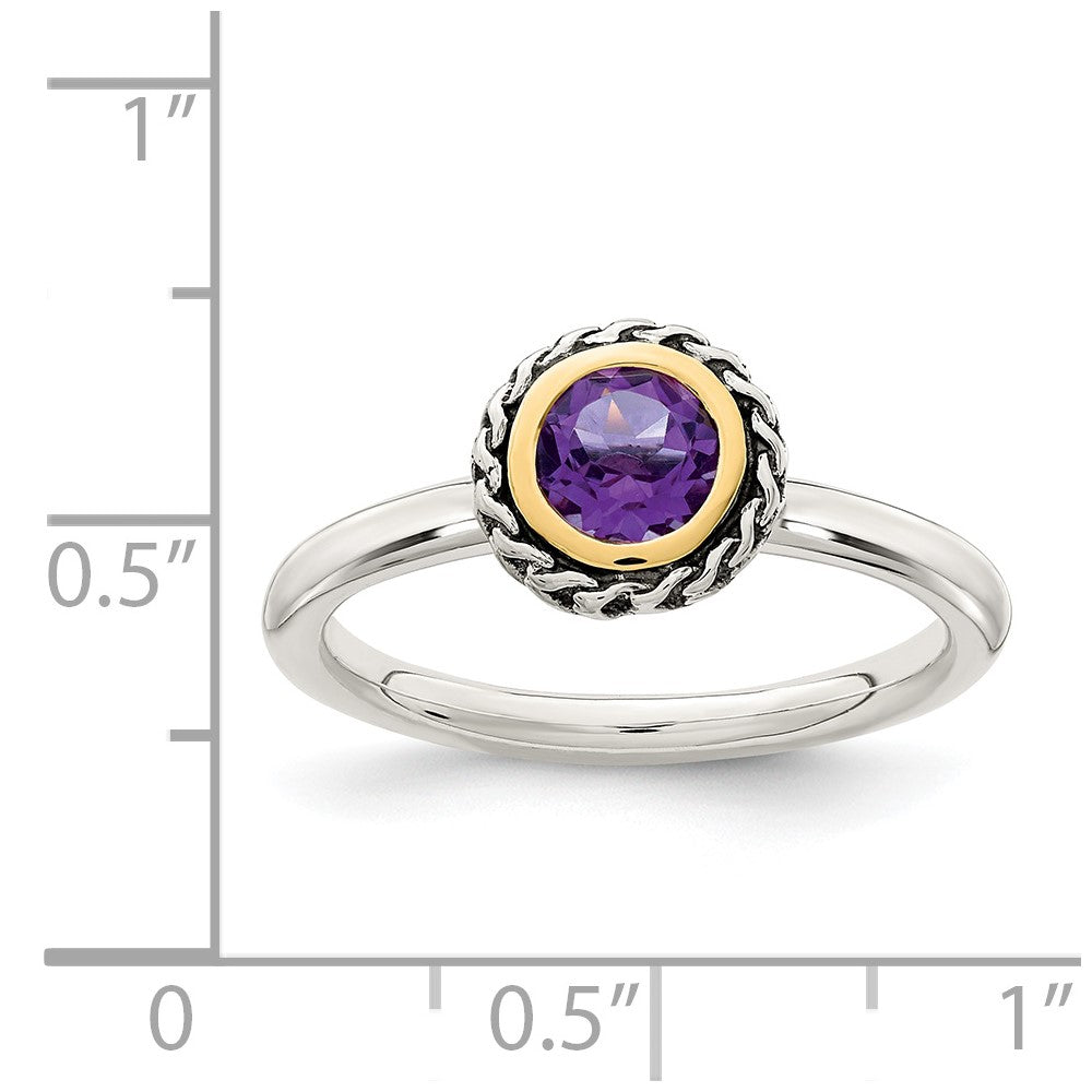 Sterling Silver Antiqued w/ 14k Polished Amethyst Ring