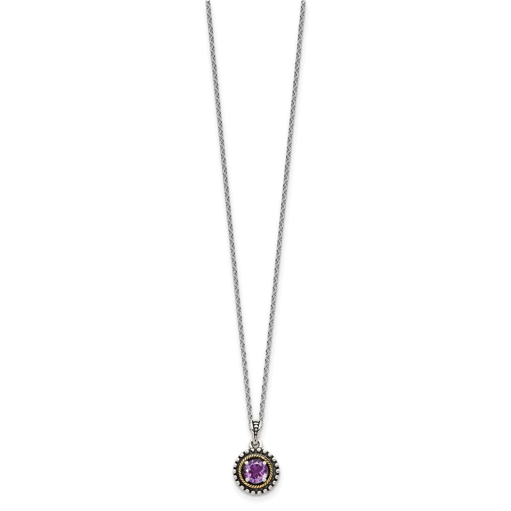 Sterling Silver Antiqued w/ 14K Accent Amethyst Necklace