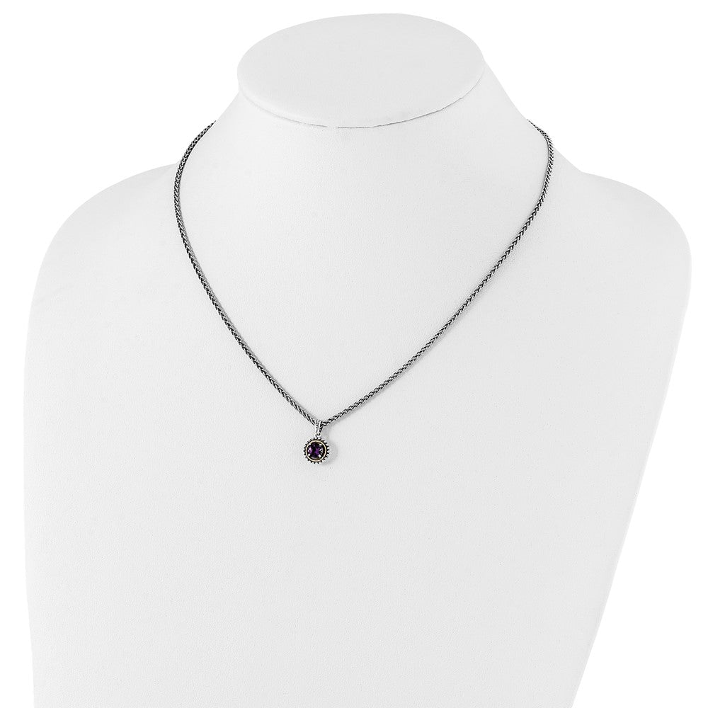 Sterling Silver Antiqued w/ 14K Accent Amethyst Necklace