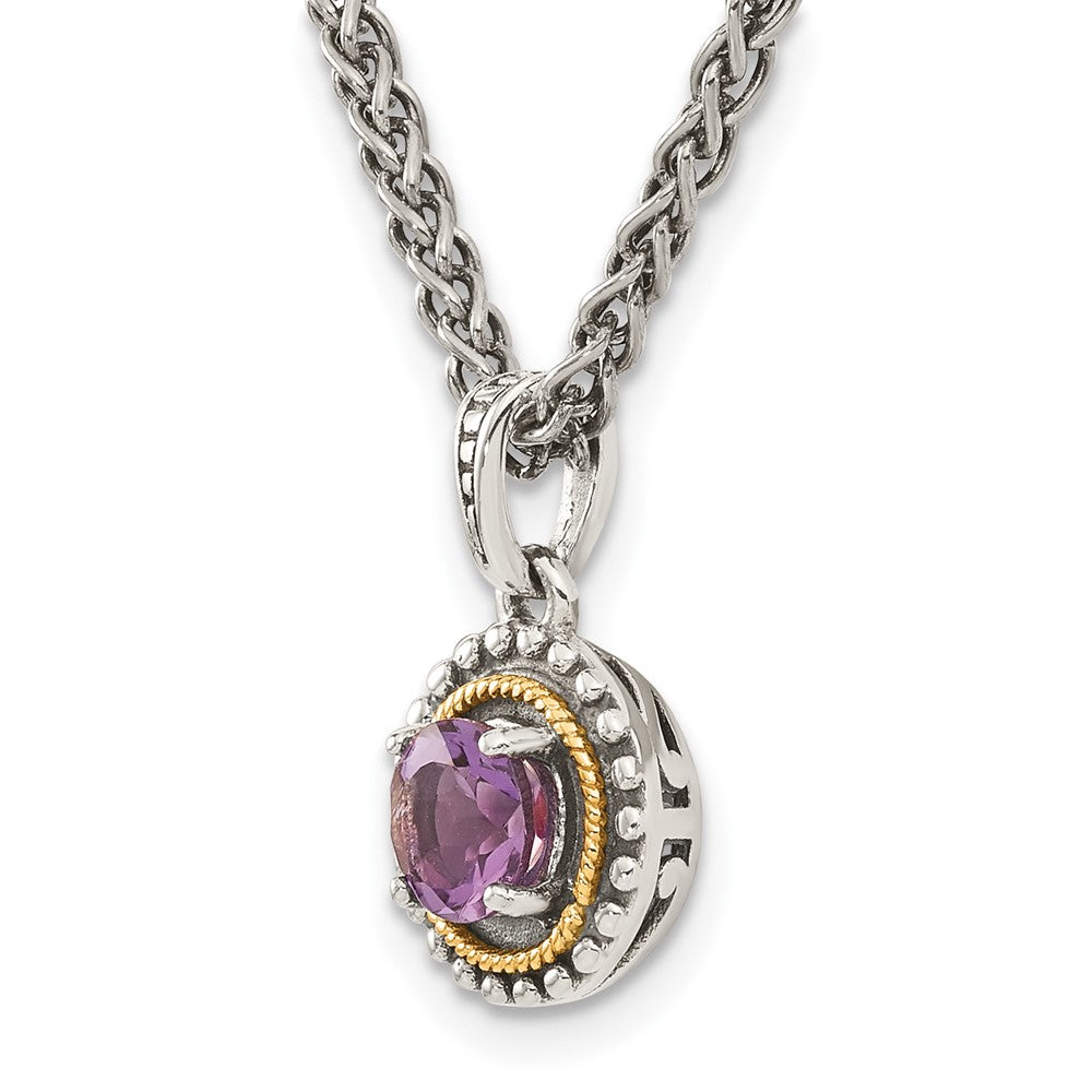 Sterling Silver Antiqued w/ 14K Accent Amethyst Necklace