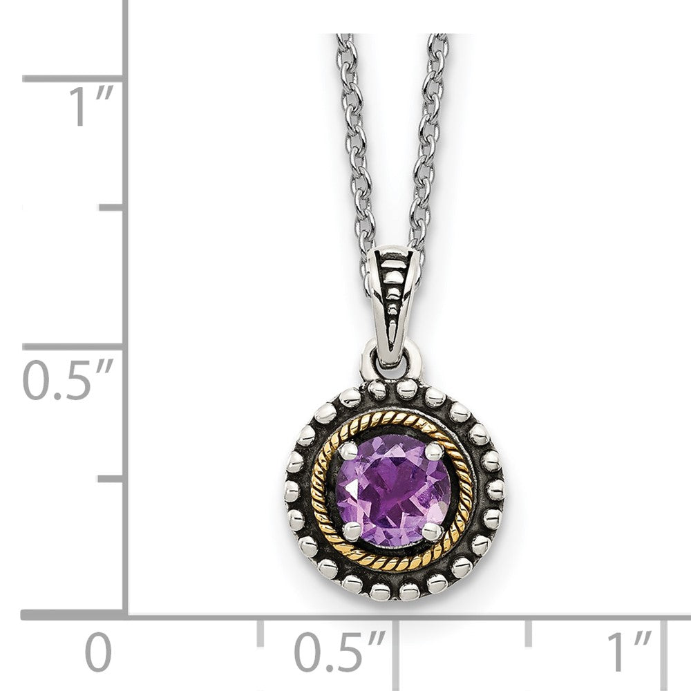 Sterling Silver Antiqued w/ 14K Accent Amethyst Necklace