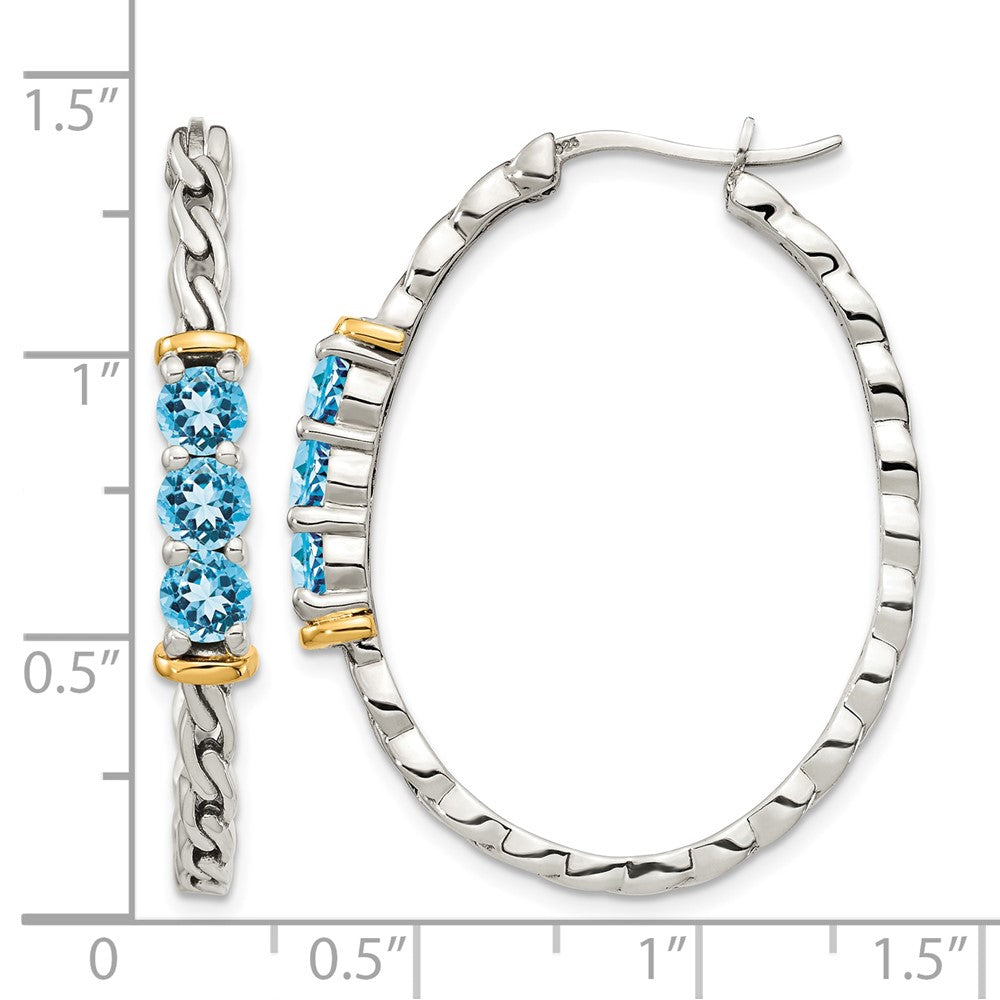 Sterling Silver w/14k Accent Antiqued Lt Swiss Blue Topaz Hoop Earrings