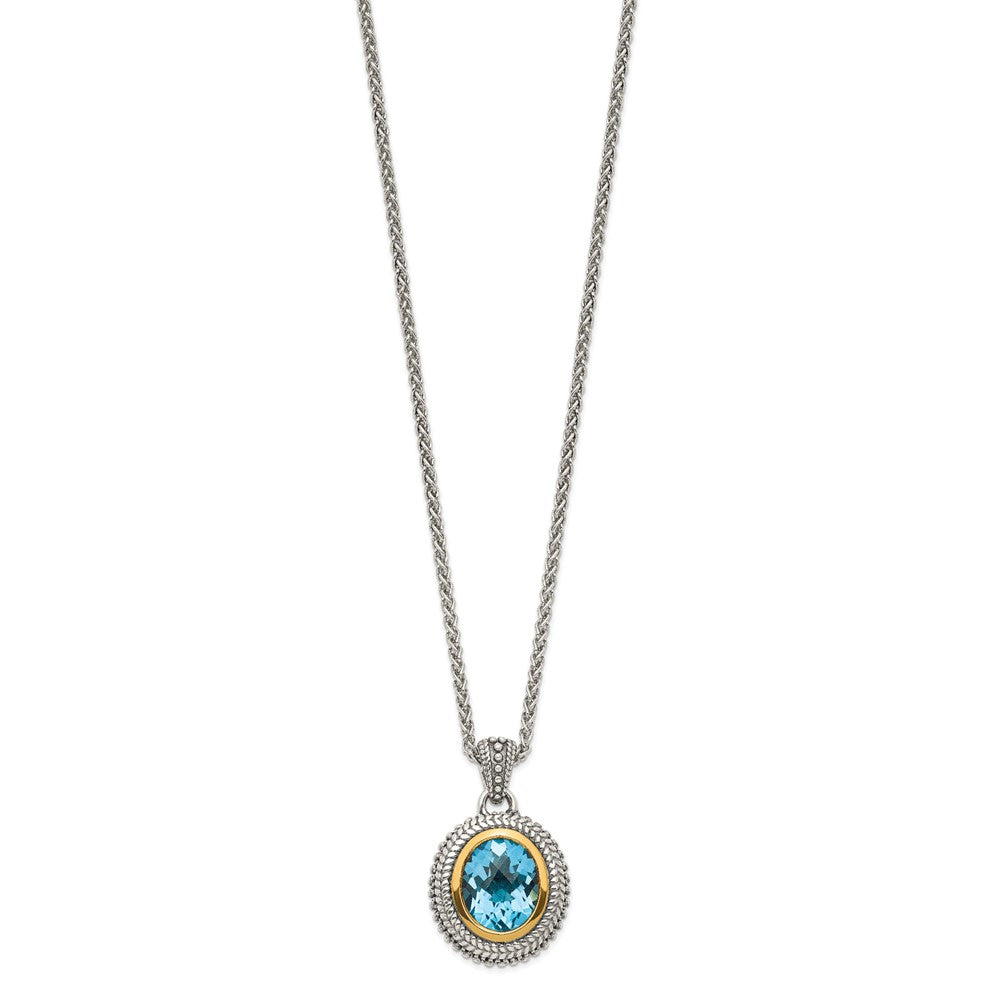 Sterling Silver w/14k Accent Antiqued Light Swiss Blue Topaz Necklace