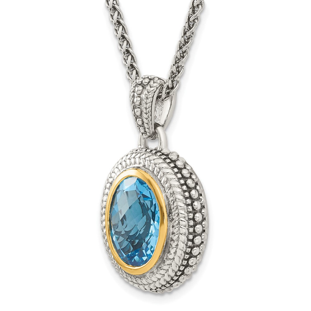 Sterling Silver w/14k Accent Antiqued Light Swiss Blue Topaz Necklace
