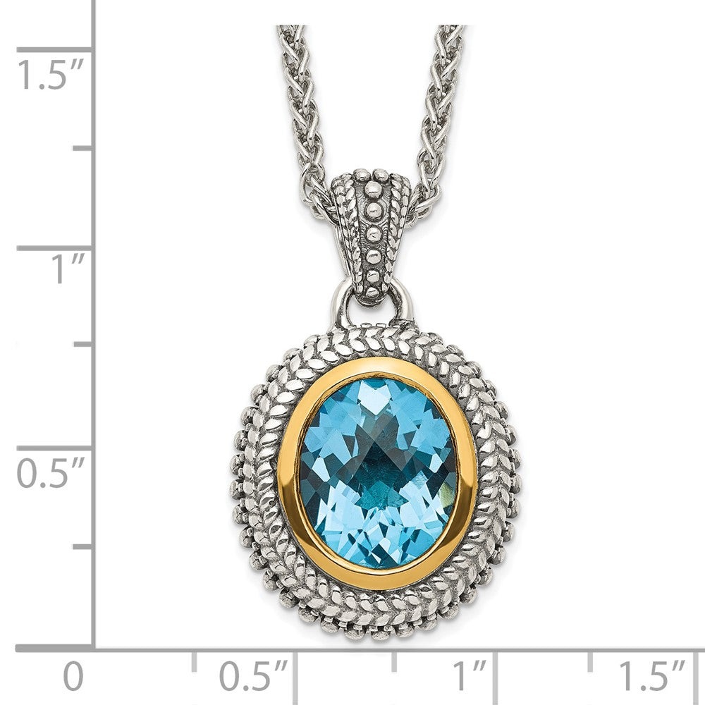 Sterling Silver w/14k Accent Antiqued Light Swiss Blue Topaz Necklace