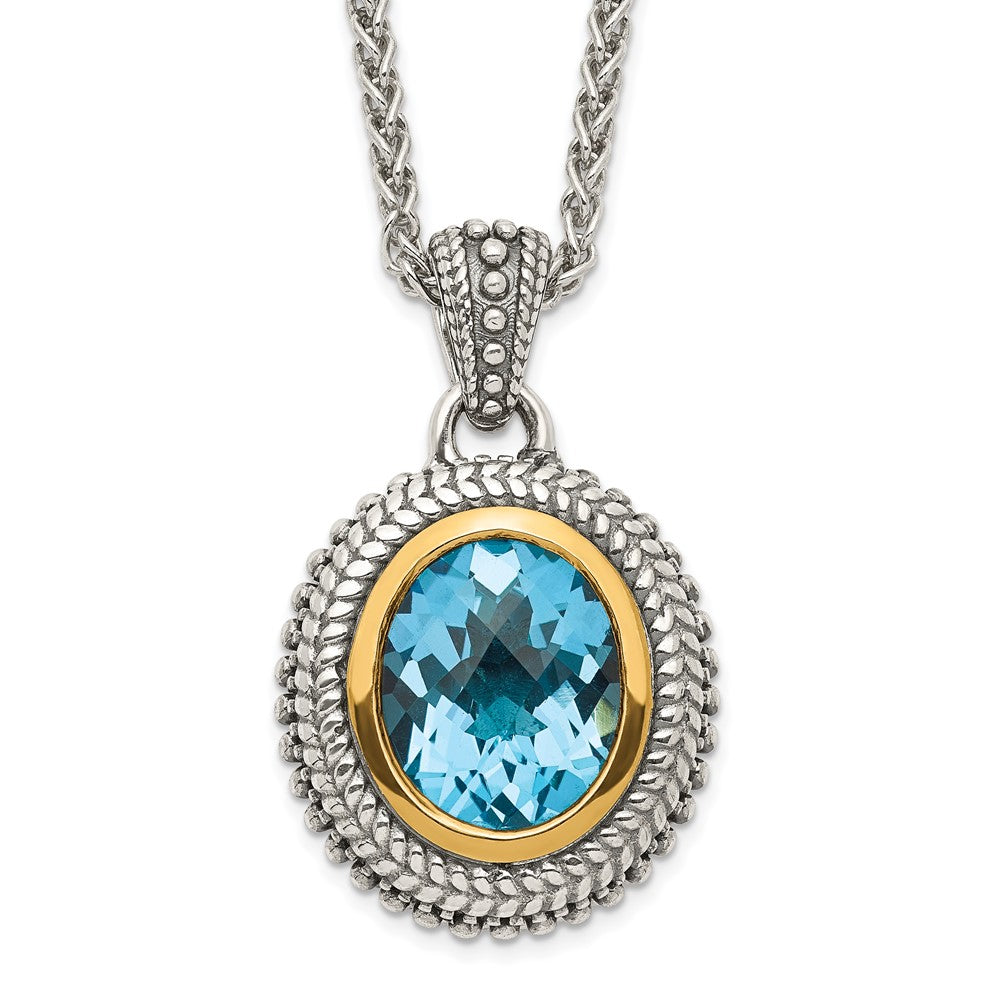 Sterling Silver w/14k Accent Antiqued Light Swiss Blue Topaz Necklace