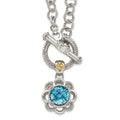 Sterling Silver Rhod-pltd w/14k Lt Blue Topaz/Diamond Toggle Necklace
