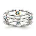 Sterling Silver Rhod-plated w/ 14K Accent Light Swiss Blue Topaz Ring