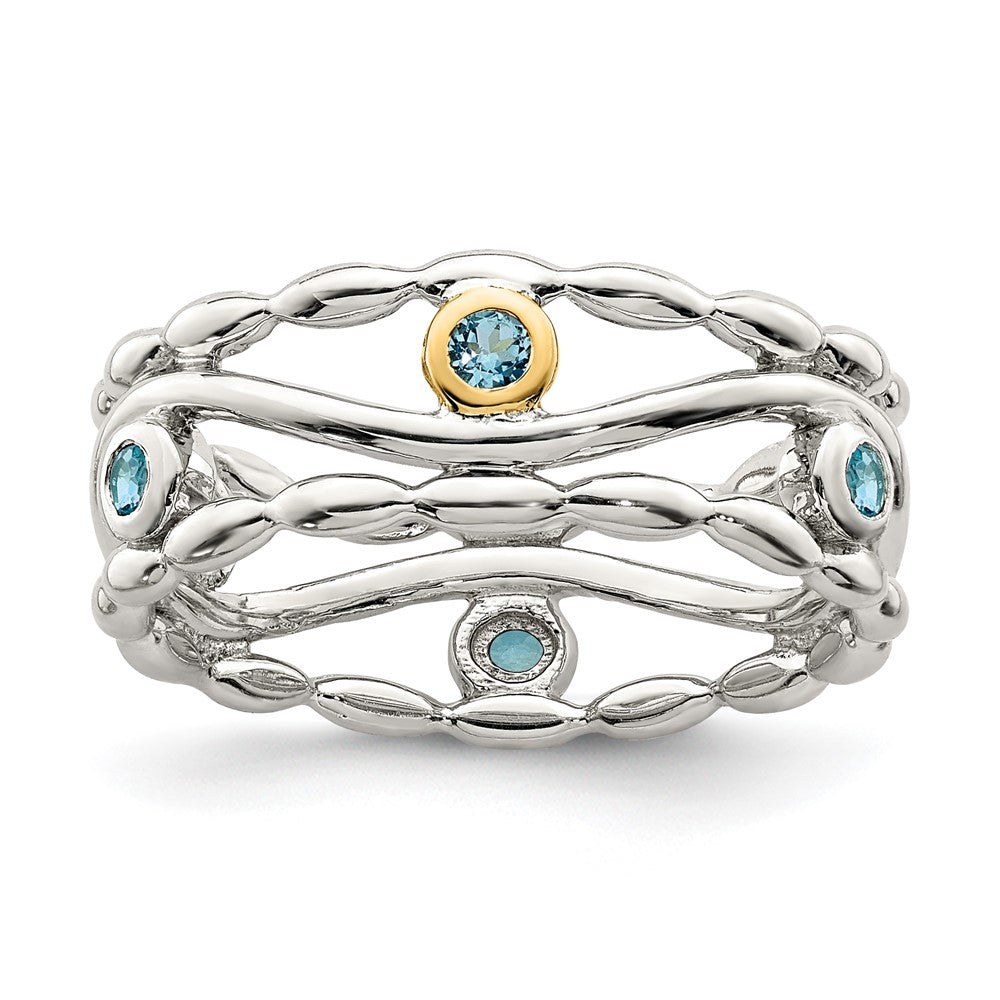 Sterling Silver Rhod-plated w/ 14K Accent Light Swiss Blue Topaz Ring