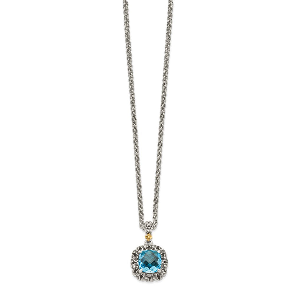 Sterling Silver Antiqued w/ 14k Polished Blue Topaz Necklace