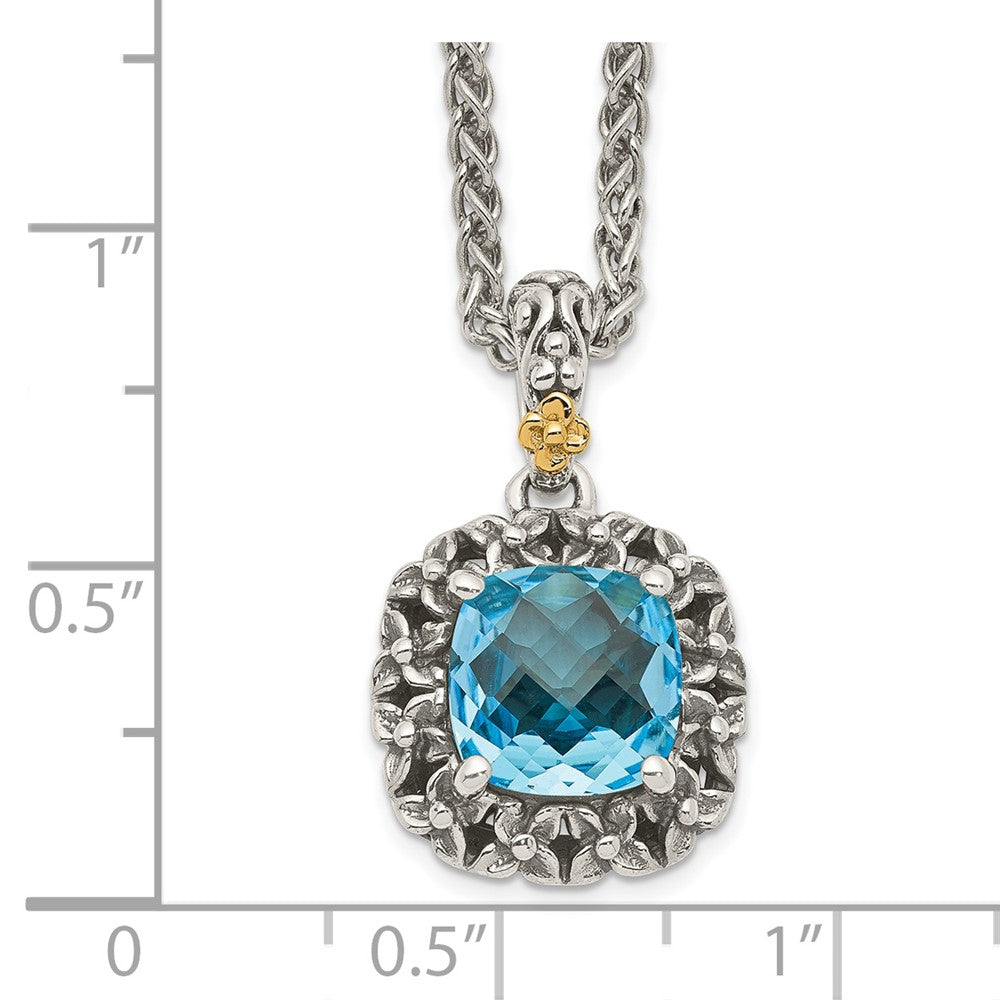 Sterling Silver Antiqued w/ 14k Polished Blue Topaz Necklace