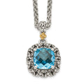 Sterling Silver Antiqued w/ 14k Polished Blue Topaz Necklace