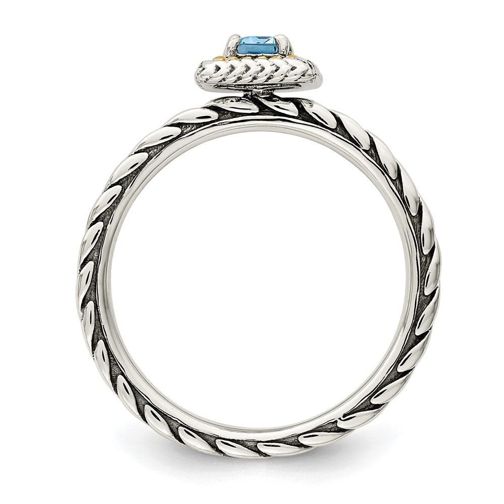 Sterling Silver w/14k Accent Antiqued Light Swiss Blue Topaz Ring