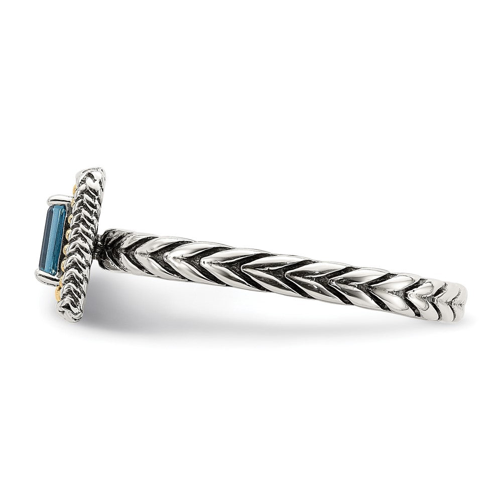 Sterling Silver w/14k Accent Antiqued Light Swiss Blue Topaz Ring