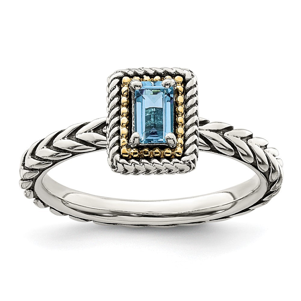 Sterling Silver w/14k Accent Antiqued Light Swiss Blue Topaz Ring