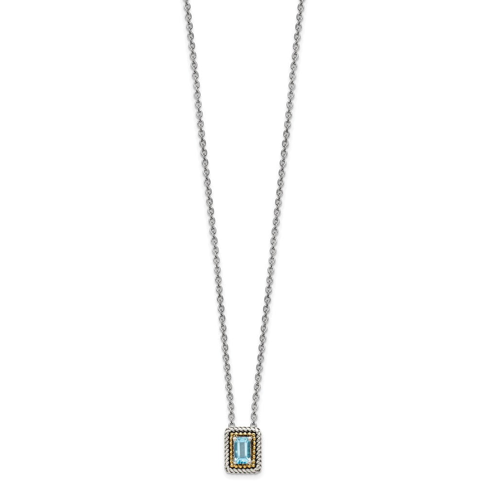 Sterling Silver w/14k Accent Antiqued Light Swiss Blue Topaz Necklace