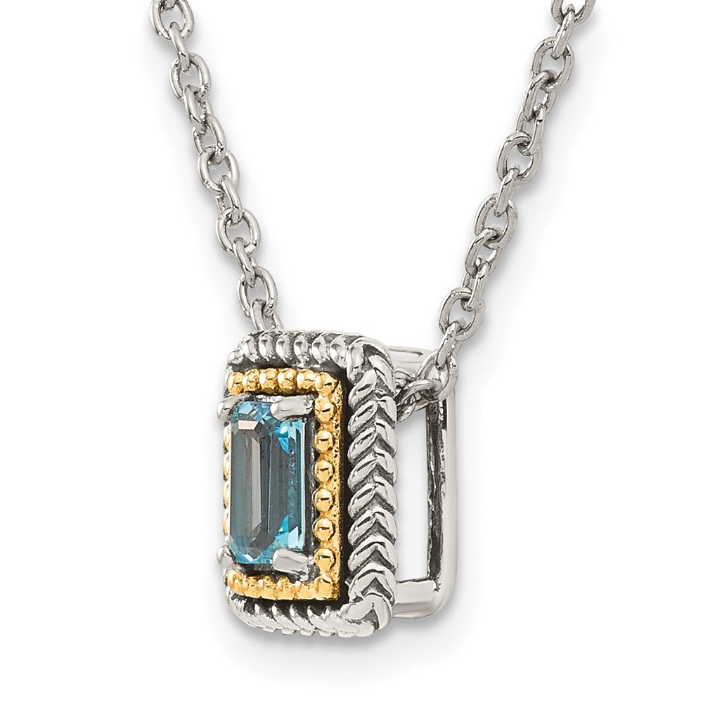 Sterling Silver w/14k Accent Antiqued Light Swiss Blue Topaz Necklace