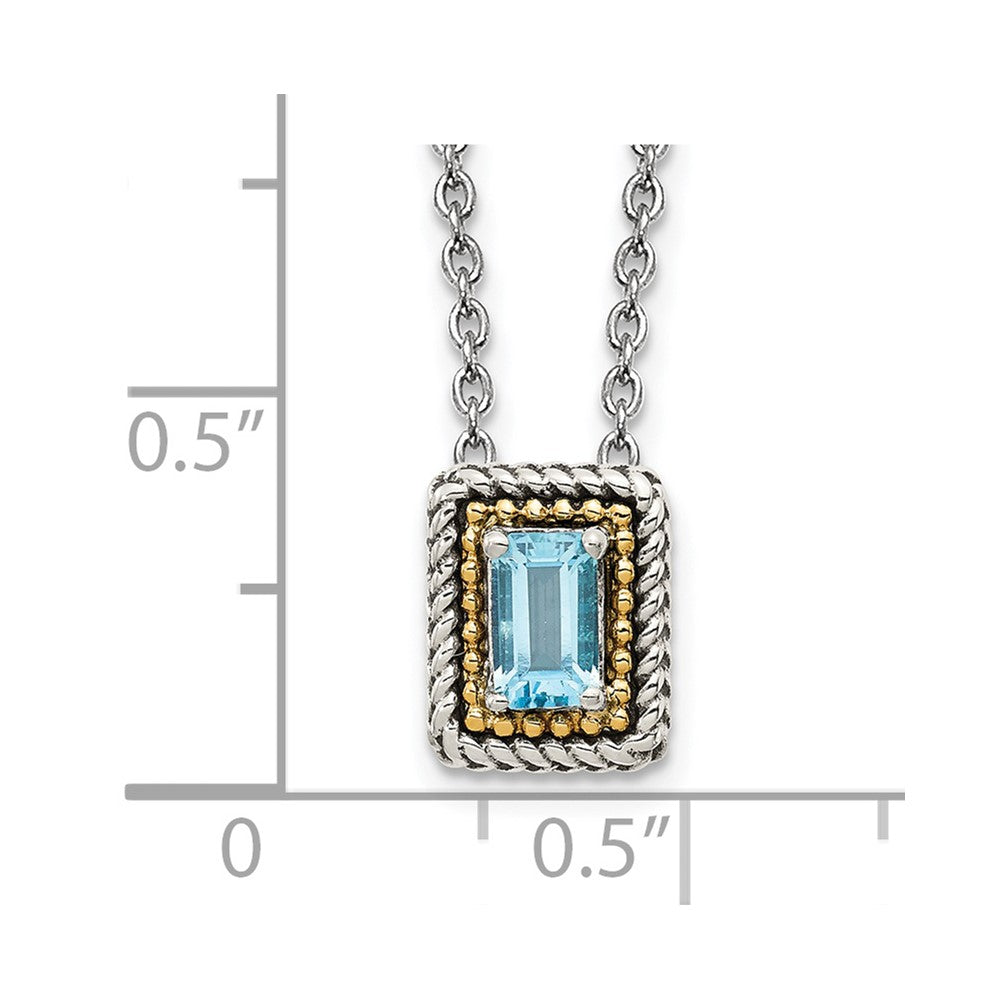 Sterling Silver w/14k Accent Antiqued Light Swiss Blue Topaz Necklace