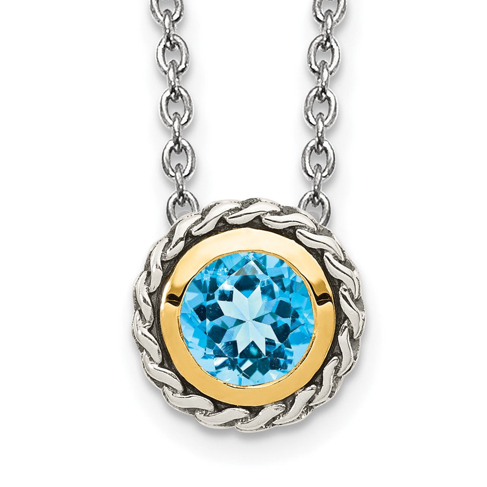 Sterling Silver w/14k Accent Antiqued Light Swiss Blue Topaz Slide