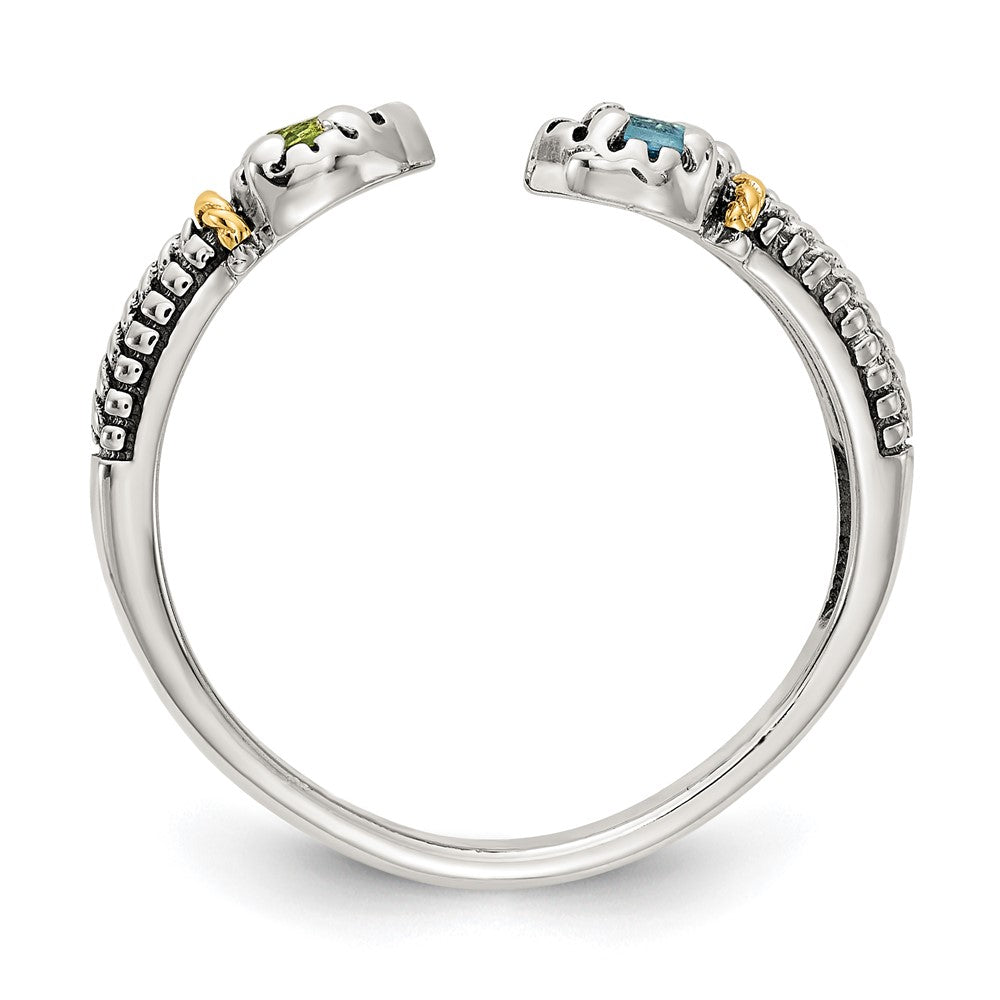 Sterling Silver Antiqued w/ 14K Light Swiss Blue Topaz & Peridot Ring