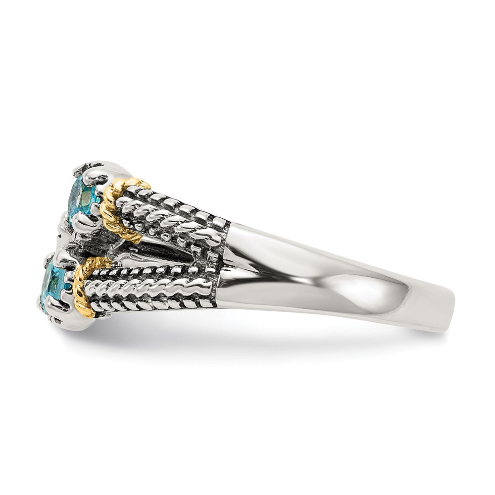 Sterling Silver Antiqued w/ 14K Light Swiss Blue Topaz & Peridot Ring