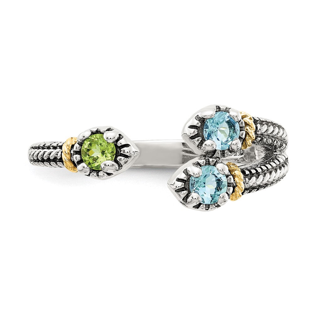Sterling Silver Antiqued w/ 14K Light Swiss Blue Topaz & Peridot Ring