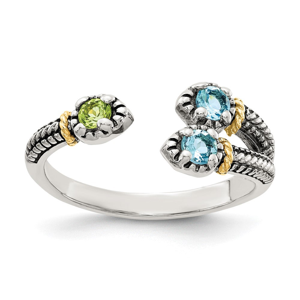 Sterling Silver Antiqued w/ 14K Light Swiss Blue Topaz & Peridot Ring