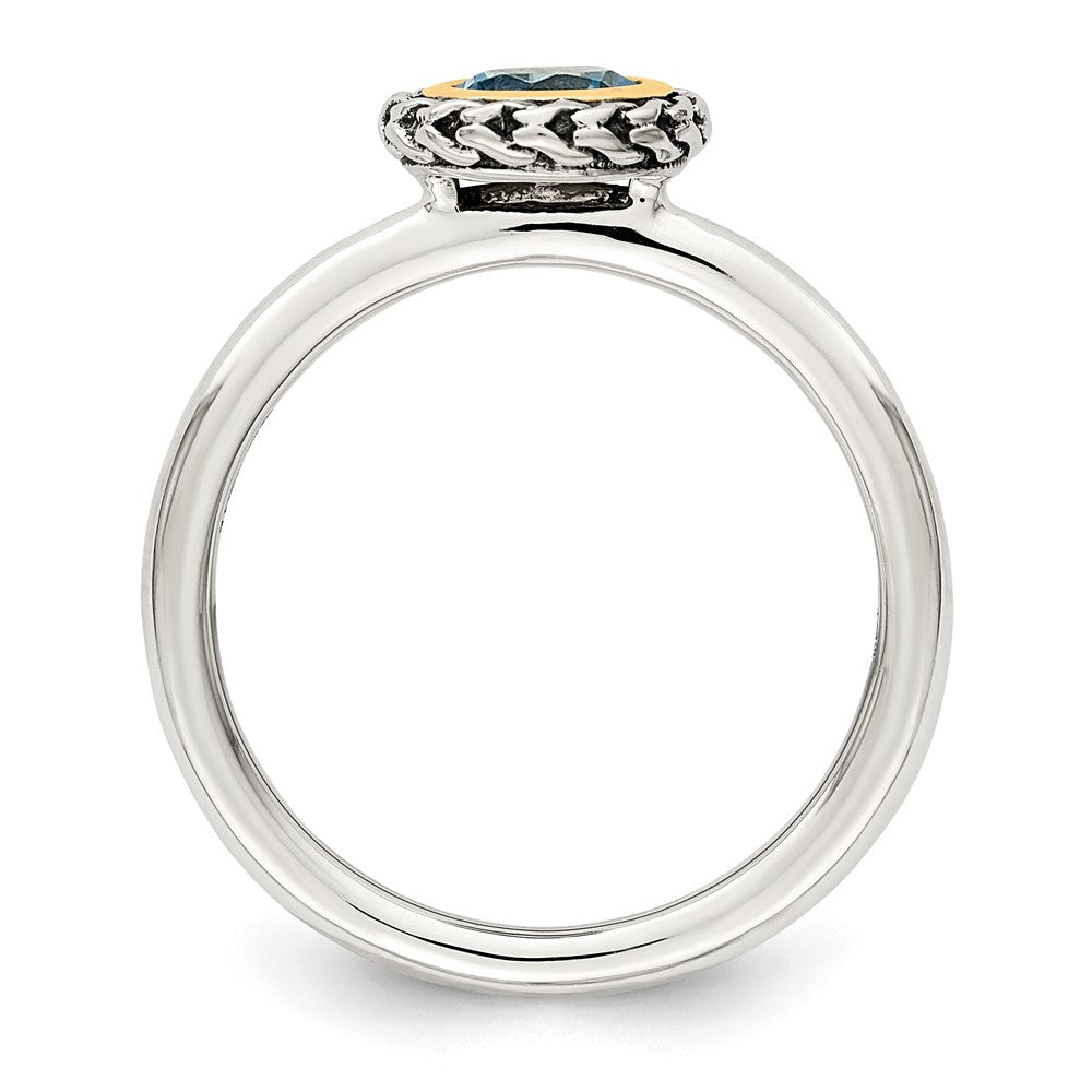 Sterling Silver w/14k Antiqued Polished Blue Topaz Ring