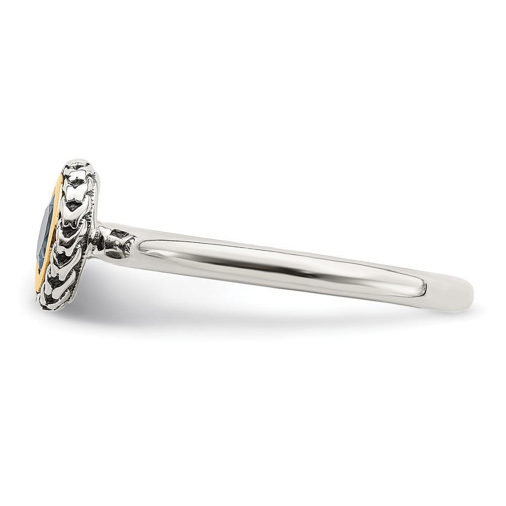 Sterling Silver w/14k Antiqued Polished Blue Topaz Ring