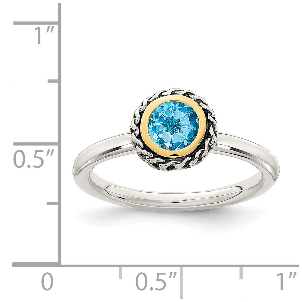 Sterling Silver w/14k Antiqued Polished Blue Topaz Ring