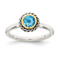 Sterling Silver w/14k Antiqued Polished Blue Topaz Ring