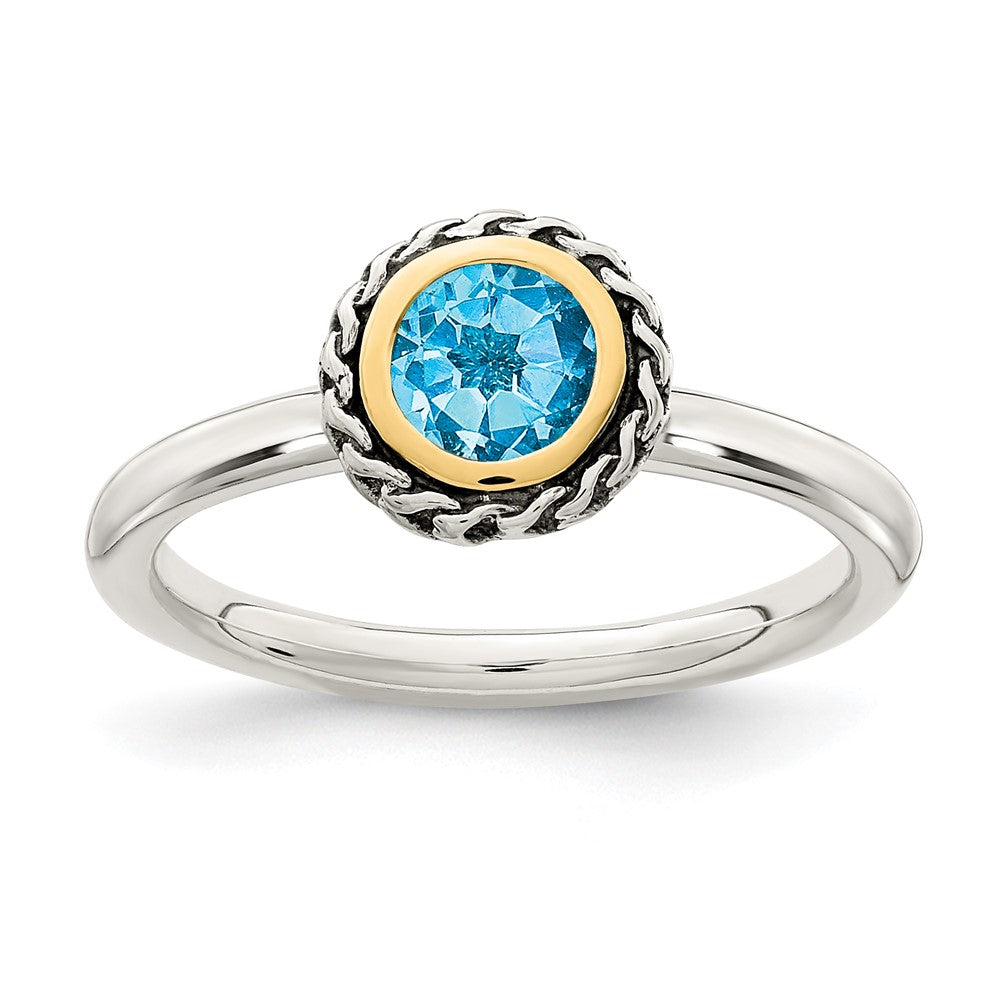 Sterling Silver w/14k Antiqued Polished Blue Topaz Ring