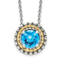 Sterling Silver w/14k Antiqued Round Lt Swiss Blue Topaz Necklace