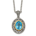 Sterling Silver Antiqued w/ 14K Accent Lt Swiss Blue Topaz Oval Necklace