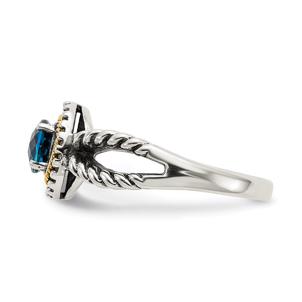 Sterling Silver Antiqued w/ 14K Accent London Blue Topaz Ring