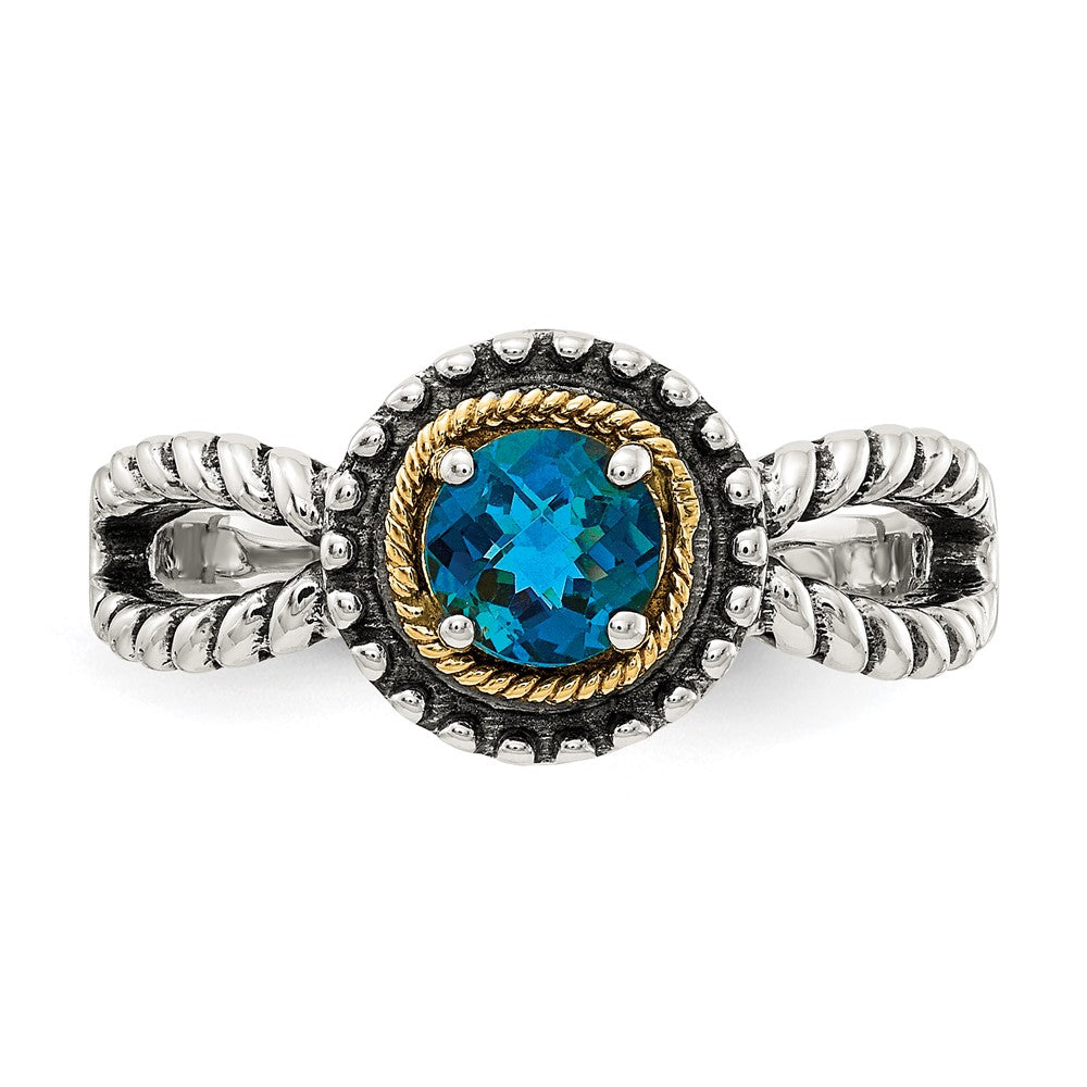 Sterling Silver Antiqued w/ 14K Accent London Blue Topaz Ring