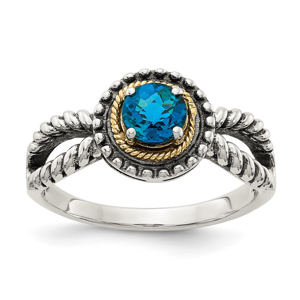Sterling Silver Antiqued w/ 14K Accent London Blue Topaz Ring