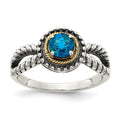 Sterling Silver Antiqued w/ 14K Accent London Blue Topaz Ring