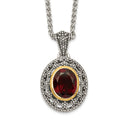 Sterling Silver Antiqued w/ 14K Accent Garnet Oval Necklace