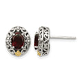 Sterling Silver w/14k Accent Antiqued Garnet Post Earrings