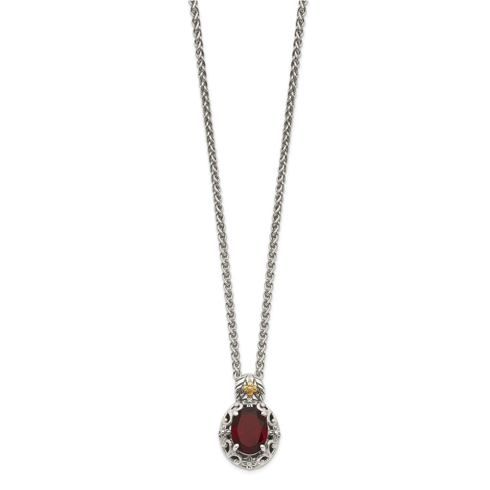Sterling Silver w/14k Accent Antiqued Garnet Necklace