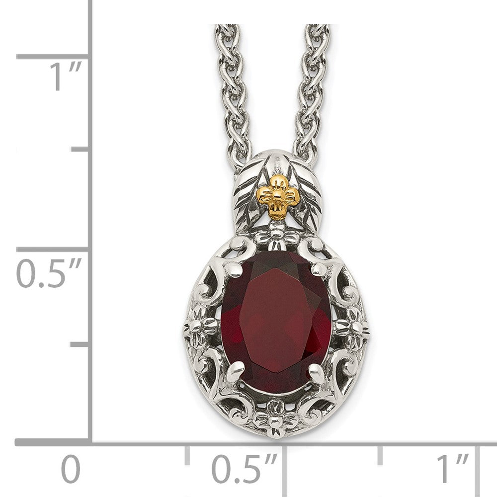 Sterling Silver w/14k Accent Antiqued Garnet Necklace