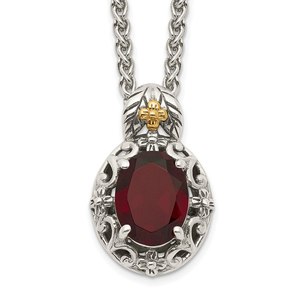 Sterling Silver w/14k Accent Antiqued Garnet Necklace