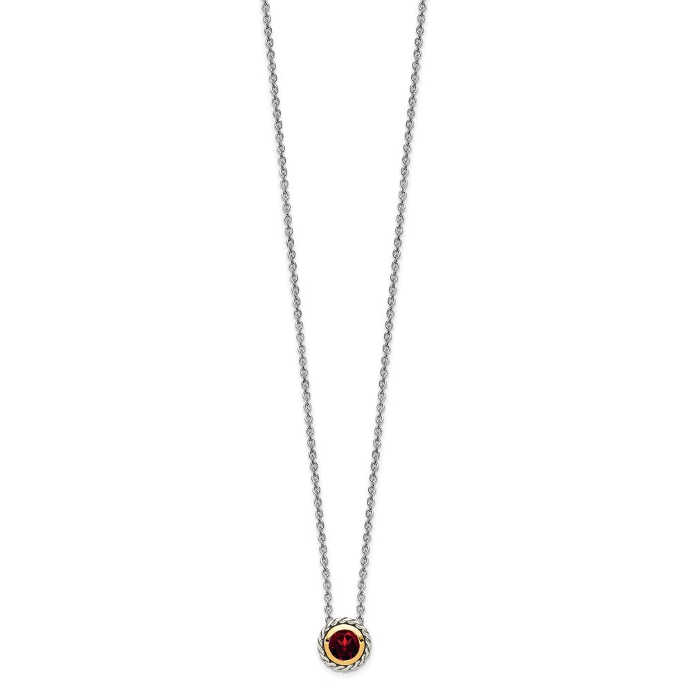 Sterling Silver Antiqued w/ 14K Accent Garnet Necklace